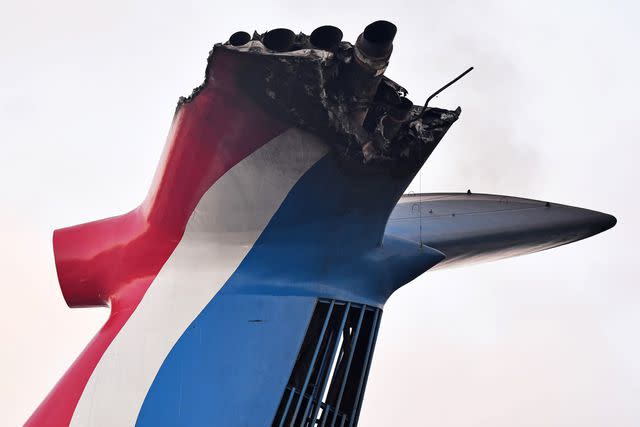 <p>MALCOLM DENEMARK/FLORIDA TODAY / USA TODAY NETWORK</p> The smoke stack of the ship was damaged.