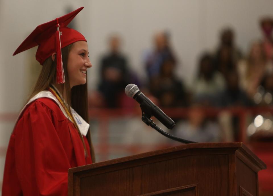 Hendersonville High School held its graduation ceremony for the Class of 2022 on Friday, June 3 at Jim Pardue Gymnasium. Here, valedictorian Taryn Keyzer makes her speech.