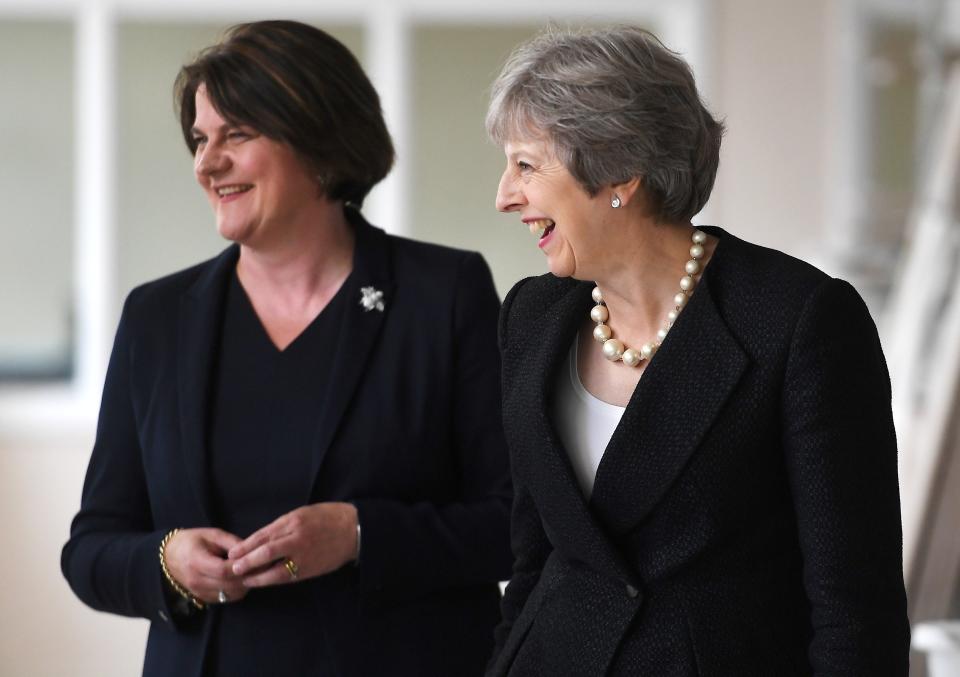 Theresa May and Arlene Foster visit Belleek Pottery in Fermanagh, in 2018Getty