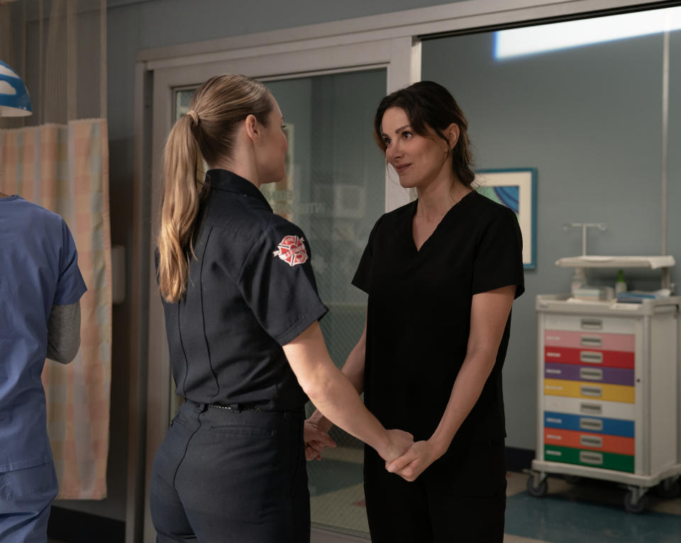 Danielle Savre, left, and Stefania Spampinato in ‘Station 19’ season opener “This Woman’s Work” (ABC)