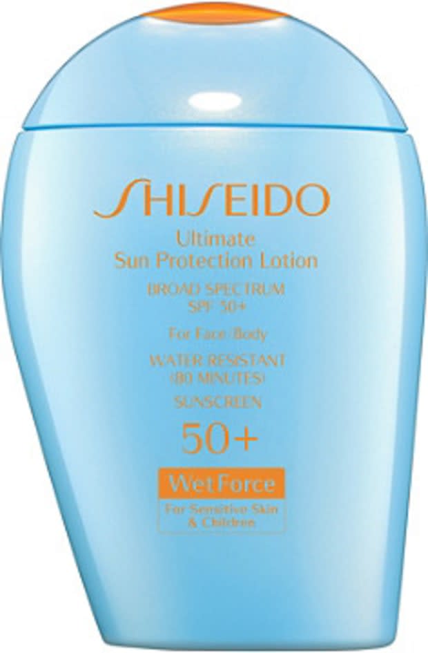 <p>Shiseido Ultimate Sun Protection Lotion, For Sensitive Skin & Children, SPF 50+, $42, <a href="https://rstyle.me/+RpCANSDuh5LCu2ZssEaMoQ" rel="nofollow noopener" target="_blank" data-ylk="slk:available here;elm:context_link;itc:0;sec:content-canvas" class="link ">available here</a>.</p>