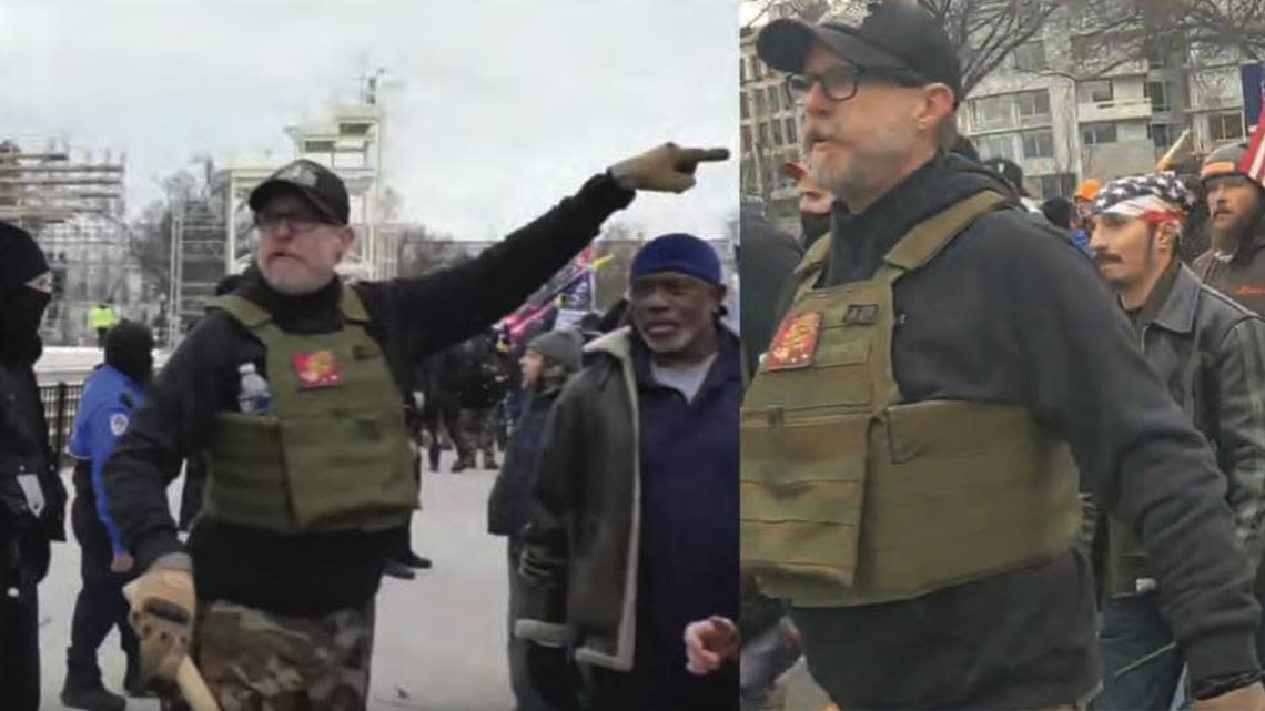 William “Billy” Chrestman of Olathe is seen here (in separate photos) at the Jan. 6 riot at the U.S. Capitol.