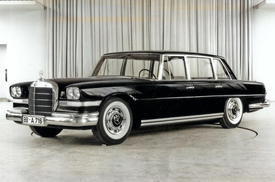 <p>Mercedes really made its mark on the post-war world with its 600 'Grosser' saloon, which was offered in standard- and long-wheelbase forms when it was launched in production form in 1963.</p><p>But this is how it could have looked; the stacked headlights could have given way to this rather American-looking nose design. Thankfully Mercedes didn't pursue this design and chose instead to use much more Germanic styling for the production 600.</p>