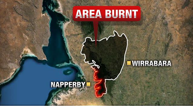 A map of the Bangor bushfire burning near Napperby. Photo: 7News.