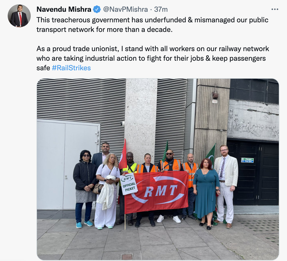 Labour's whip Navendu Mishra posted from the picket lines. (Twitter) 