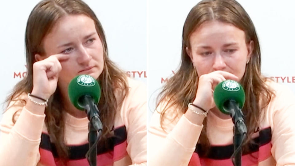 Barbora Krejcikova, pictured here in tears after her loss at the French Open.