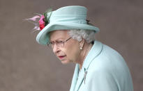 Britain's Queen Elizabeth II look on, during day five of of the Royal Ascot horserace meeting, at Ascot Racecourse, in Ascot, England, Saturday June 19, 2021. (David Davies/PA via AP)