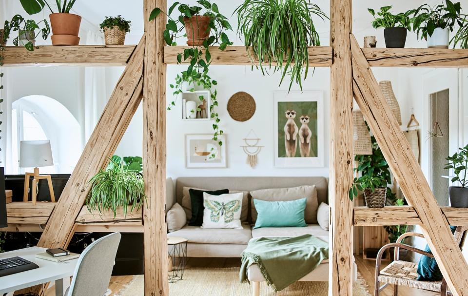 11. Create a DIY wall with wooden beams