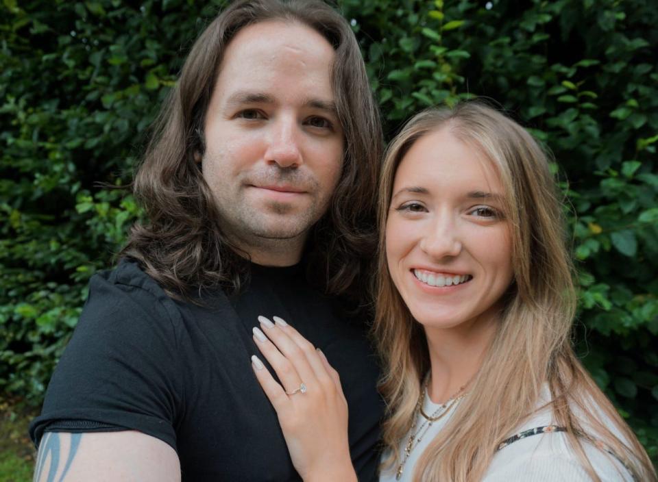 Newly engaged couple Josh Atkinson, 32 of England, and Alexis Olson, 30 of Minnesota.
