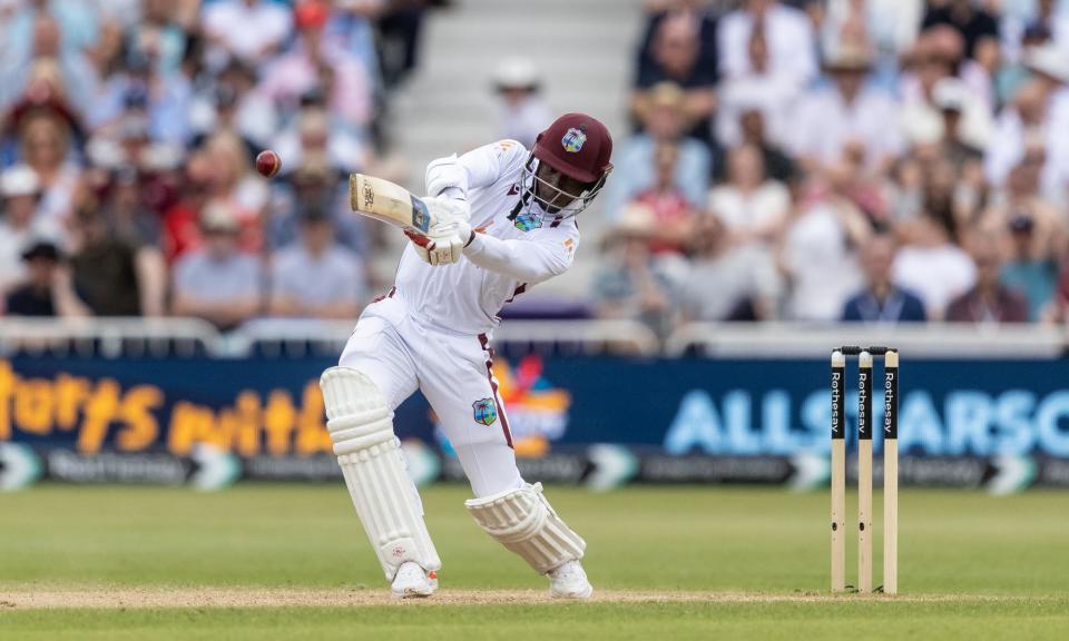 <span>Shamar Joseph hit 33 off 27 balls to boost West Indies’ chances.</span><span>Photograph: Andy Kearns/Getty Images</span>