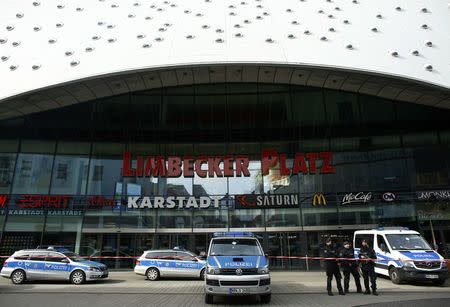 Police at the Limbecker Platz shopping mall in Essen, Germany, March 11, 2017, after it was shut due to attack threat. REUTERS/Thilo Schmuelgen