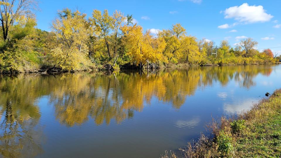 Scenic view of lake by trees against sky, Cedar Rapids,Iowa.