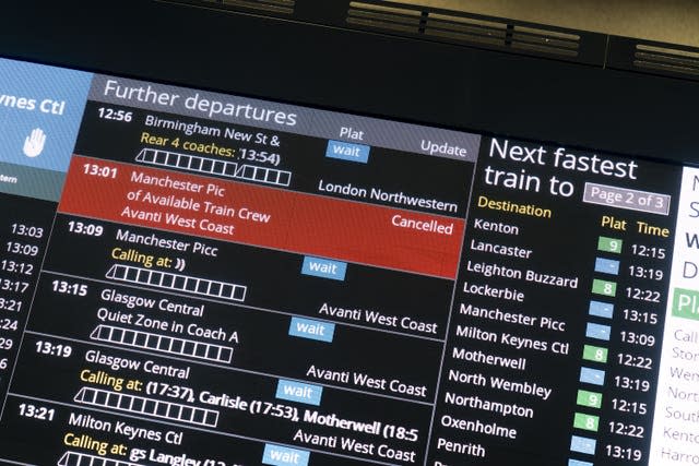 A departures board at Euston station