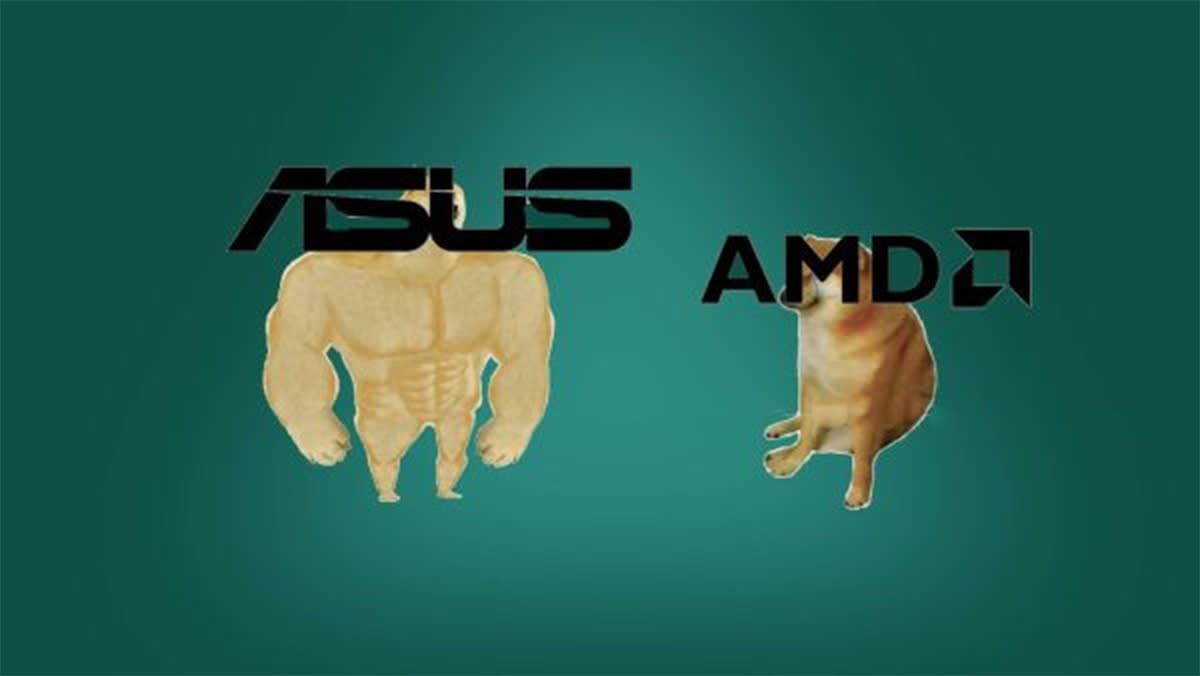  shiba inu meme with the Asus and AMD logos 