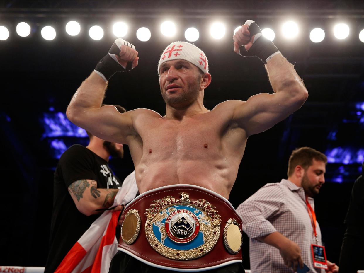 Avtandil Khurtsidze celebrating his interim WBA middleweight title win. He has now been jailed for 10 years for his role as 'chief enforcer' for an organised crime syndicate: Reuters / Andrew Couldridge