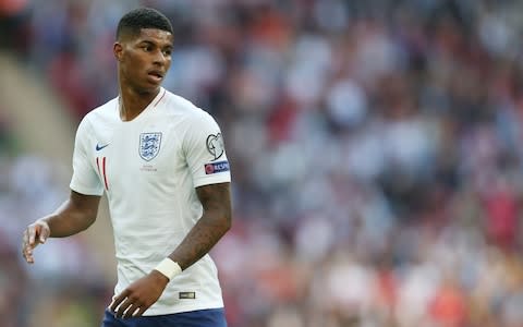 Marcus Rashford during the UEFA Euro 2020 qualifier match - Gareth Southgate: Harry Kane, Raheem Sterling and Marcus Rashford promise 'exciting' future for England - Credit: GETTY IMAGES