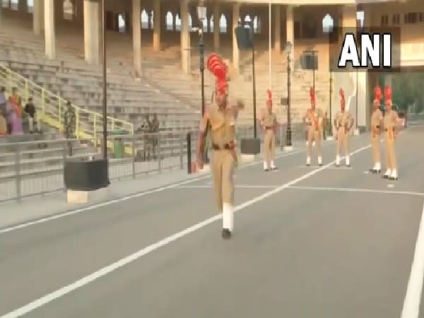 Visuals from beating retreat ceremony at Attari-Wagah border (Photo/ANI)