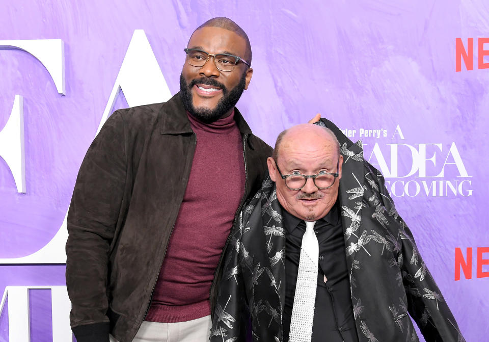 LOS ANGELES, CALIFORNIA - FEBRUARY 22: (L-R) Tyler Perry and Brendan O&#39;Carroll attend Tyler Perry&#39;s &#39;A Madea Homecoming&#39; Premiere on February 22, 2022 in Los Angeles, California. (Photo by Charley Gallay/Getty Images for Netflix)