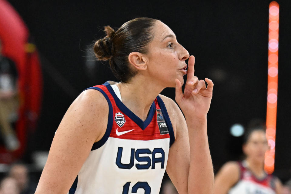 ANTWERP, BELGIUM - FEBRUARY 8: Diana Taurasi of USA  during a basketball game between the womens national teams of USA and Belgium at the FIBA Women's Olympic Qualifying Tournament 2024 in Antwerp on February 8, 2024 in Antwerp, Belgium. (Photo by Isosport/MB Media/Getty Images)