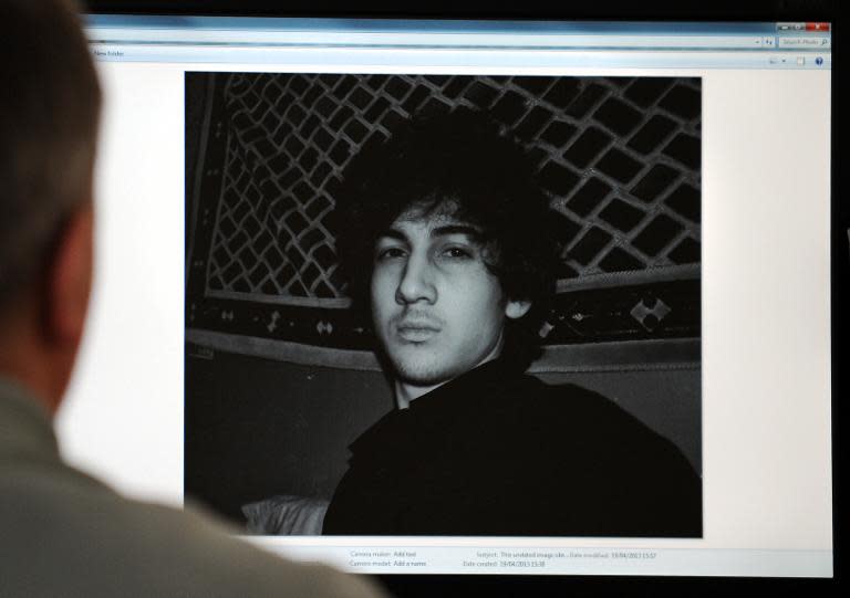 An undated photo of Boston bomber Dzhokhar Tsarnaev is displayed on a computer screen