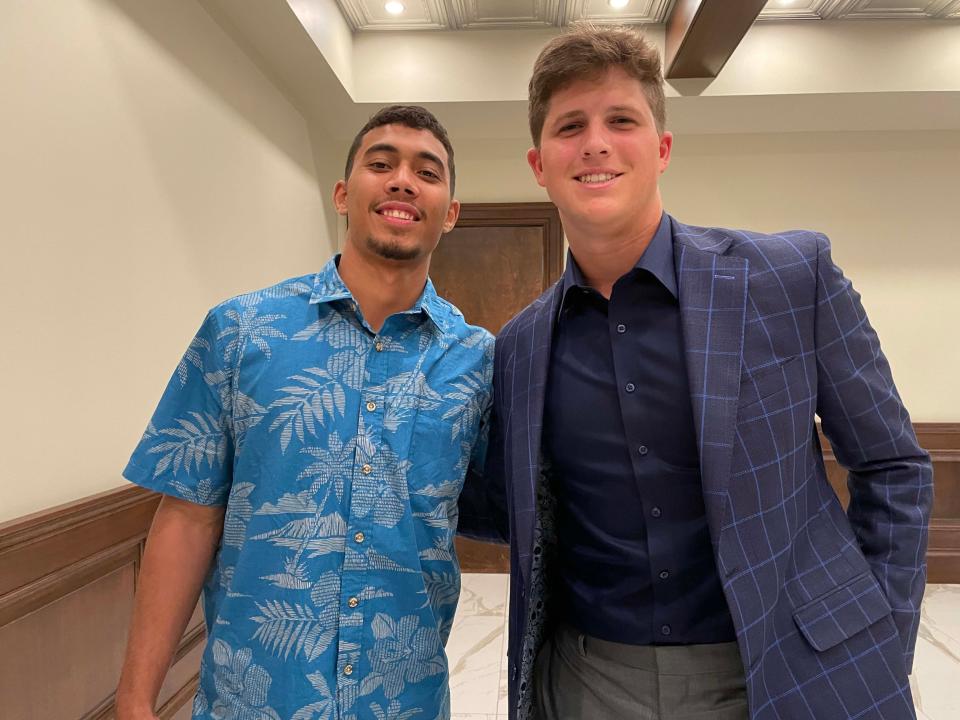 University of Tennessee baseball players Maui Ahuna (shortstop) and Drew Beam (pitcher) talked about transitioning from high school to college athletics at the first HVAAC Gala at Bridgewater Place Saturday, Aug. 27, 2022.