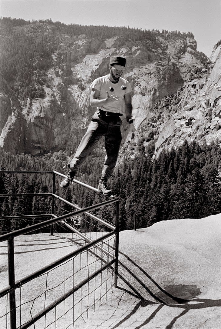 <span class="article__caption">Chuck Pratt juggling on the brink of Vernal Falls, 1968.</span> (Photo: Glen Denny)