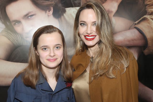 <p>Bruce Glikas/Getty</p> Angelina Jolie (R) and daughter Vivienne attend opening night of <em>The Outsiders</em> in New York City on April 11, 2024