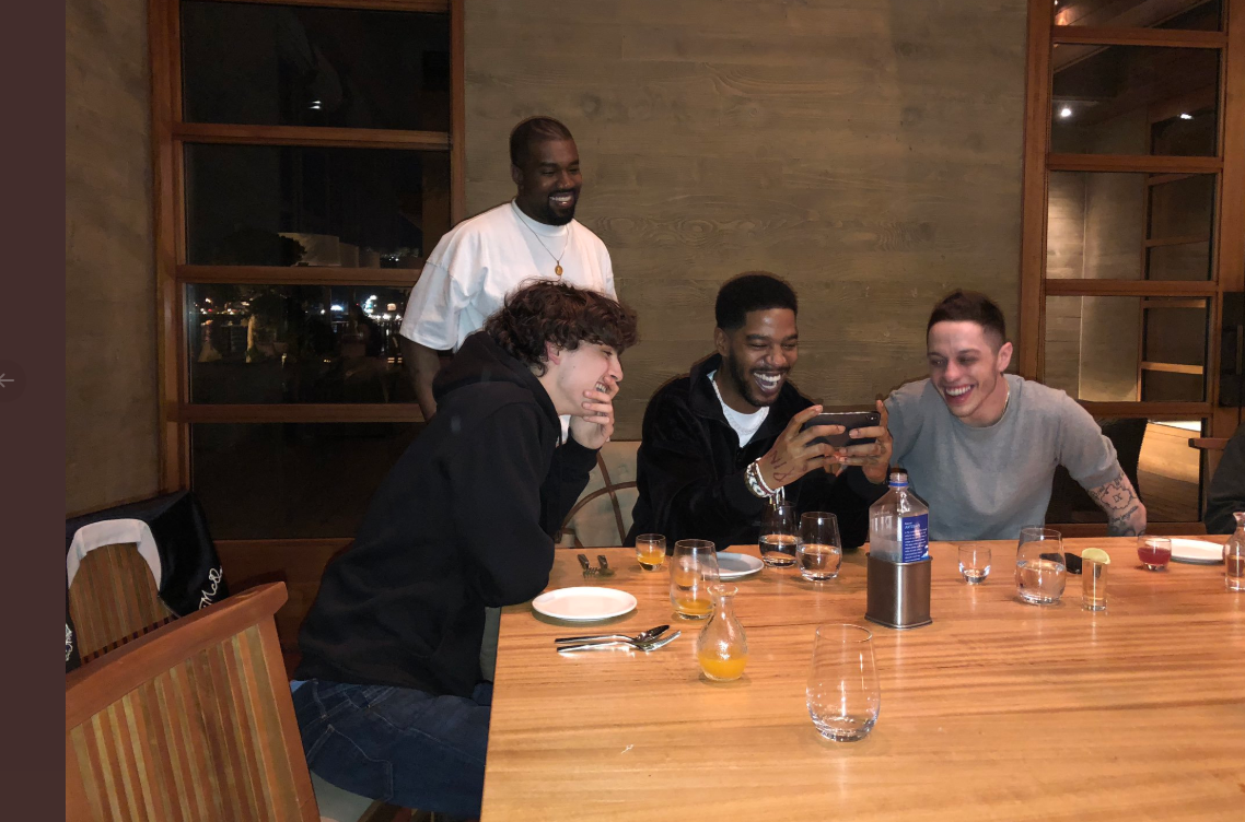 Kid Cudi, Kanye West, Timothee Chamelet and Pete Davidson enjoy dinner together in January 2019: Twitter/Kim Kardashian