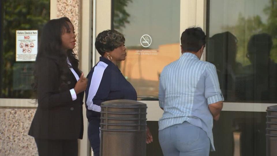 Shanquella Robinson's family arrives at the FBI's Charlotte office on April 12, 2023.