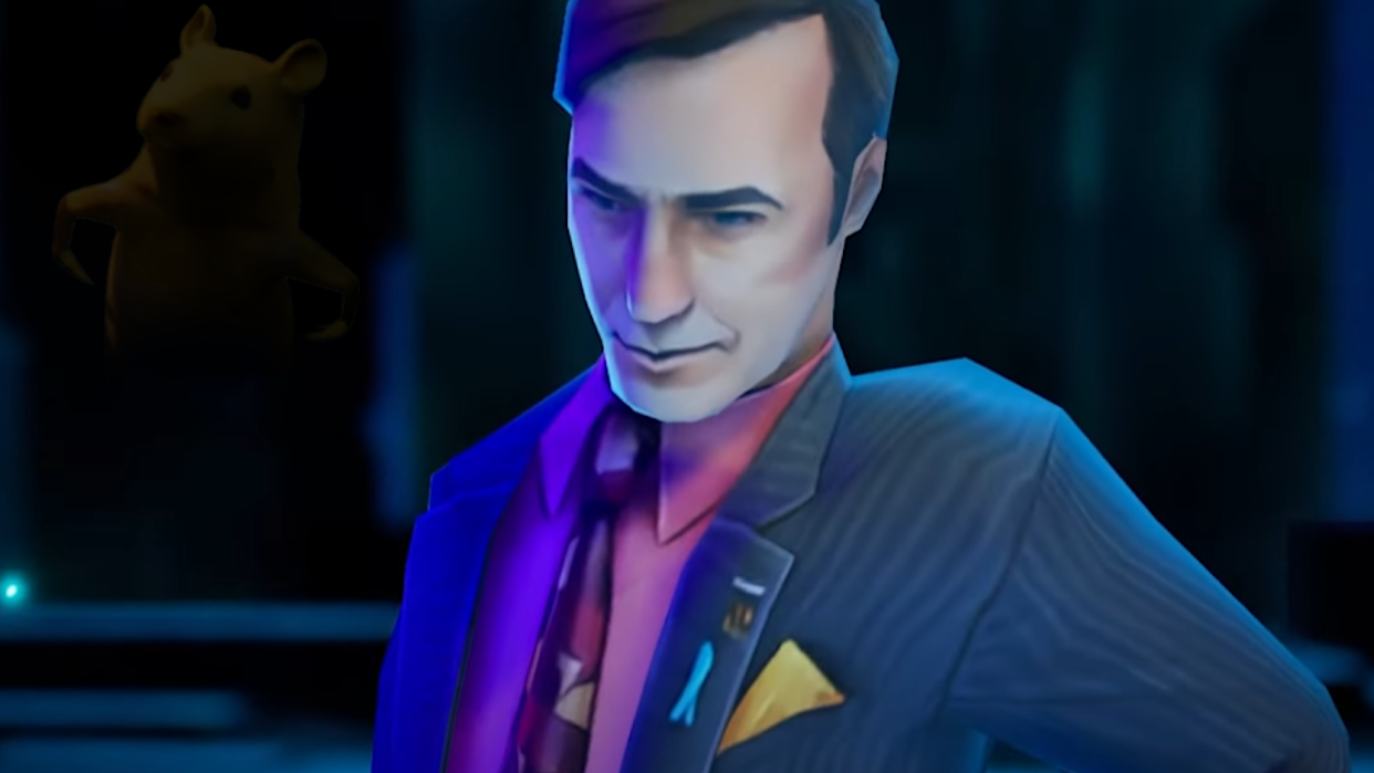  An image of a Palworld mod with Saul Goodman in it, also bootleg Pikachu lurking in the shadows like some kind of horror movie monster. . 