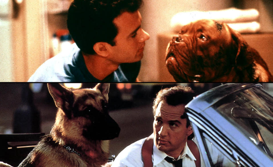 <a href="http://movies.yahoo.com/movie/turner-and-hooch/" data-ylk="slk:"Turner & Hooch";elm:context_link;itc:0;sec:content-canvas" class="link ">"Turner & Hooch"</a> (July 28, 1989)<br><br> <b>Synopsis:</b> Scott Turner, a compulsively neat detective whose tidy world goes to the dogs when he's forced to team up with the only witness to a crime -- a drooling slob of a junkyard dog named Hooch. Not exactly man's best friend, Hooch turns Turner's life upside down, wrecking Turner's home, career, and budding romance.<br><b>Score on Rotten Tomatoes:</b> 62%<br><b>U.S. box office:</b> $71m<br><span><br></span><a href="http://movies.yahoo.com/movie/k9/" data-ylk="slk:"K-9";elm:context_link;itc:0;sec:content-canvas" class="link ">"K-9"</a> (April 28, 1989)<br><br> <b>Synopsis:</b> Comedy about a cop and his German sheperd partner who break up a drug ring.<br><b>Score on Rotten Tomatoes:</b> 22%<br><b>U.S. box office:</b> $43m