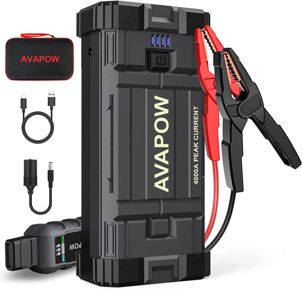 <p><a href="https://go.redirectingat.com?id=74968X1596630&url=https%3A%2F%2Fwww.walmart.com%2Fip%2FAVAPOW-Car-Jump-Starter-4000A-Peak-27800mAh-Battery-Starter-for-All-Gas-Up-10L-Diesel-Booster-Power-Pack-12V-Auto-Box-LED-Light-USB-Quick-Charge-3-0%2F268073422&sref=https%3A%2F%2Fwww.caranddriver.com%2Fcar-accessories%2Fg43965373%2Fmemorial-day-deals-car-parts-accessories-tires-tools%2F" rel="nofollow noopener" target="_blank" data-ylk="slk:Shop Now;elm:context_link;itc:0;sec:content-canvas" class="link ">Shop Now</a></p><p>Avapow Car Jump Starter 4000A </p><p>walmart.com</p><p>$79.99</p><span class="copyright">Walmart</span>