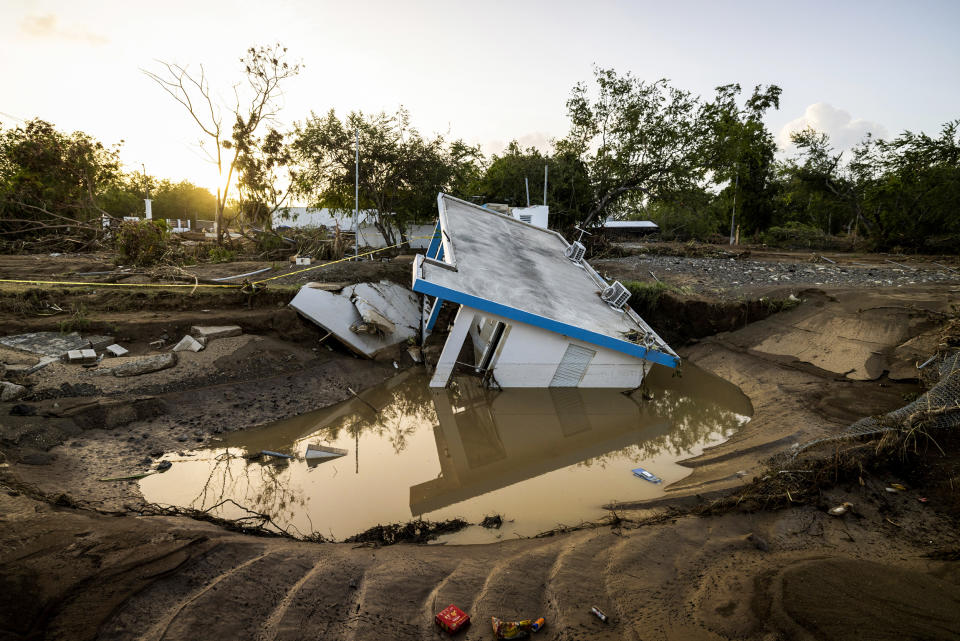 A house that was washed away by Hurricane Fiona at Villa Esperanza in Salinas, Puerto Rico, on Sept. 21, 2022. (Alejandro Granadillo / AP)