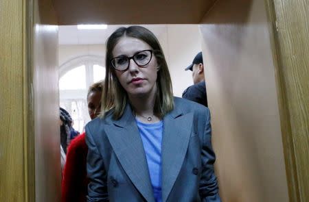 Russian TV personality Ksenia Sobchak arrives for a trial of Russian theatre director Kirill Serebrennikov, who was accused of embezzling state funds and placed under house arrest, in Moscow, Russia October 17, 2017. REUTERS/Sergei Karpukhin