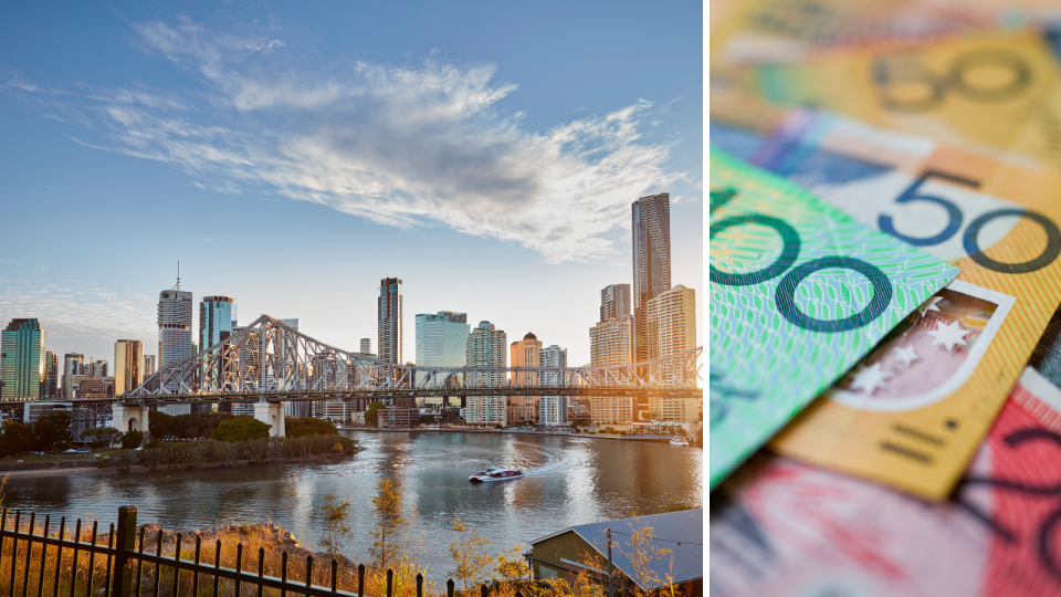 Brisbane city. Australian money. Economy concept.