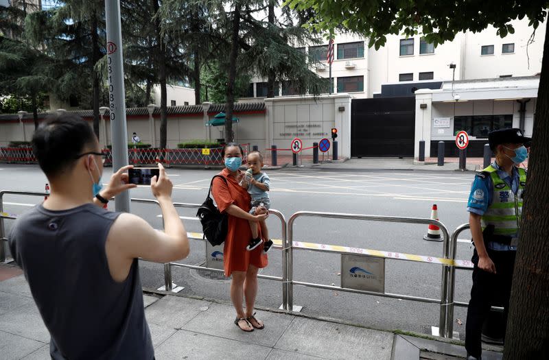 Tight security outside U.S. Chengdu consulate as staff inside prepare to leave, after China ordered its closure in response to U.S. order for China to shut its consulate in Houston