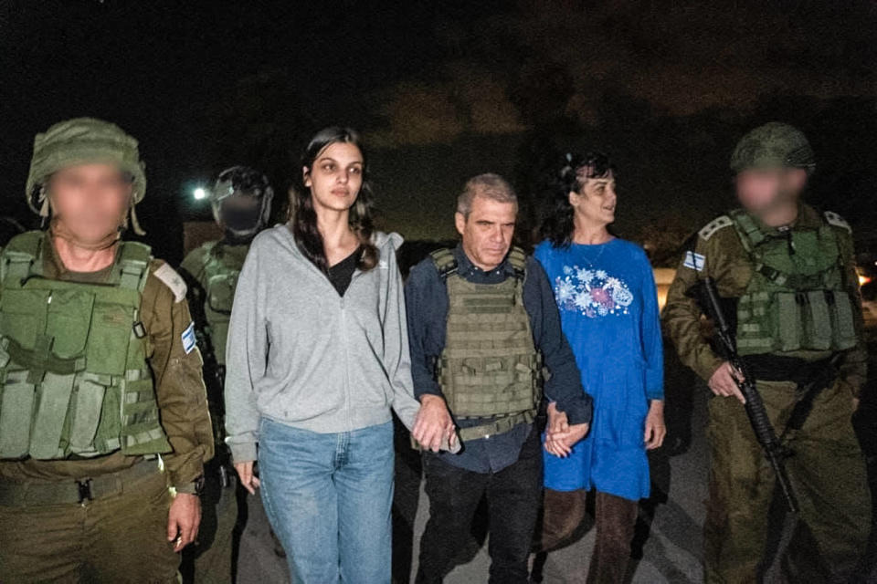 Judith Raanan and Natalie Shoshana Raanan with Israel Defense Forces on Oct. 20, 2023. (Government of Israel via NBC News)