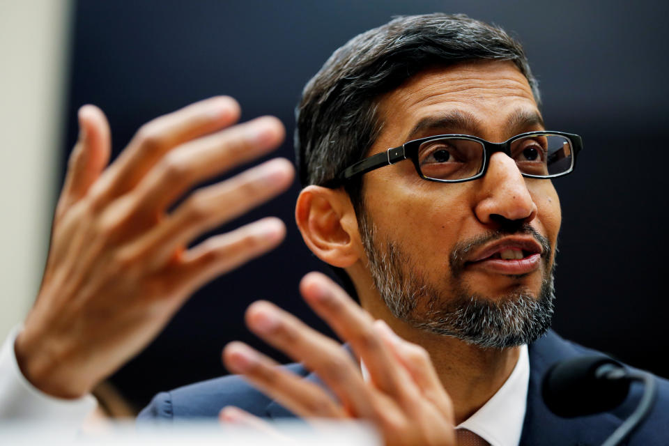 Google CEO Sundar Pichai testifies at a House Judiciary Committee hearing “examining Google and its Data Collection, Use and Filtering Practices” on Capitol Hill in Washington, U.S., December 11, 2018. REUTERS/Jim Young