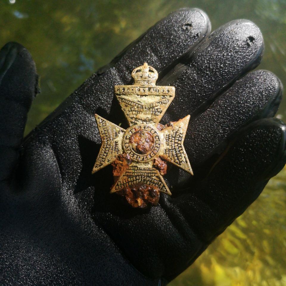 A First World War King’s Royal Rifle Corps cap badge found by Eastman