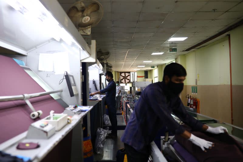 An employee works in a dyeing section of the Fakhruddin Textile Mills Limited in Gazipur