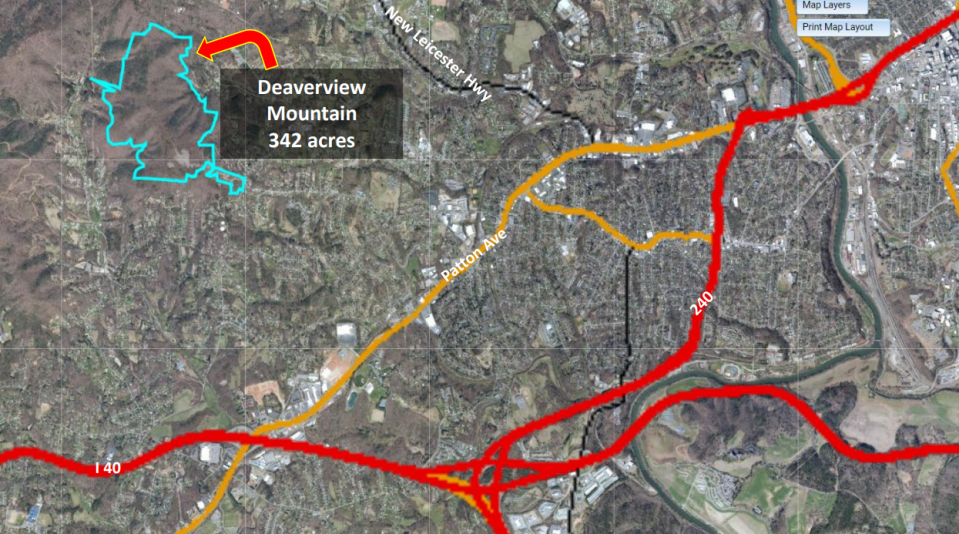 The acreage of Deaverview Mountain being considered for conservation.