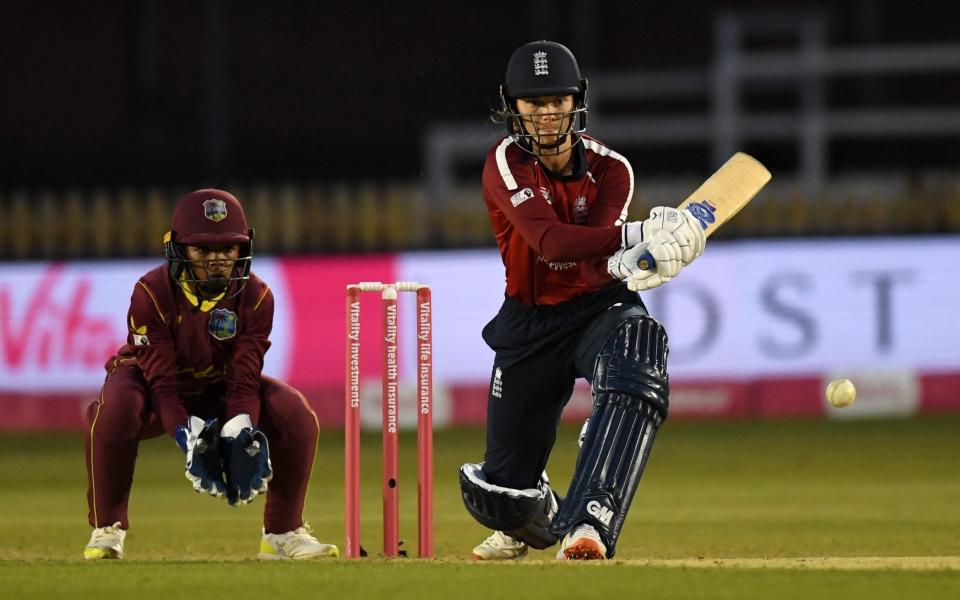 Amy Jones of England bats during the 4th Vitality IT20 match between England Women and West Indies - GETTY IMAGES