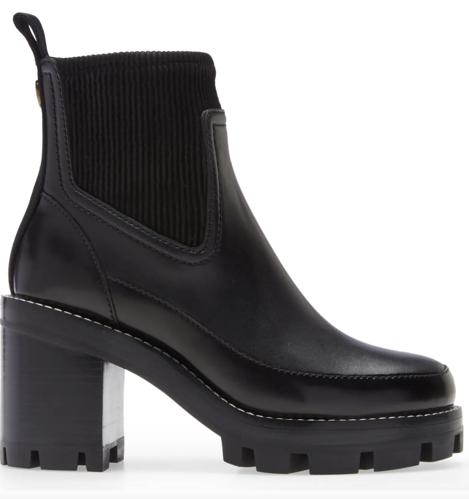 Tory Burch Lug Sole Chelsea Boot in black leather (Photo via Nordstrom)