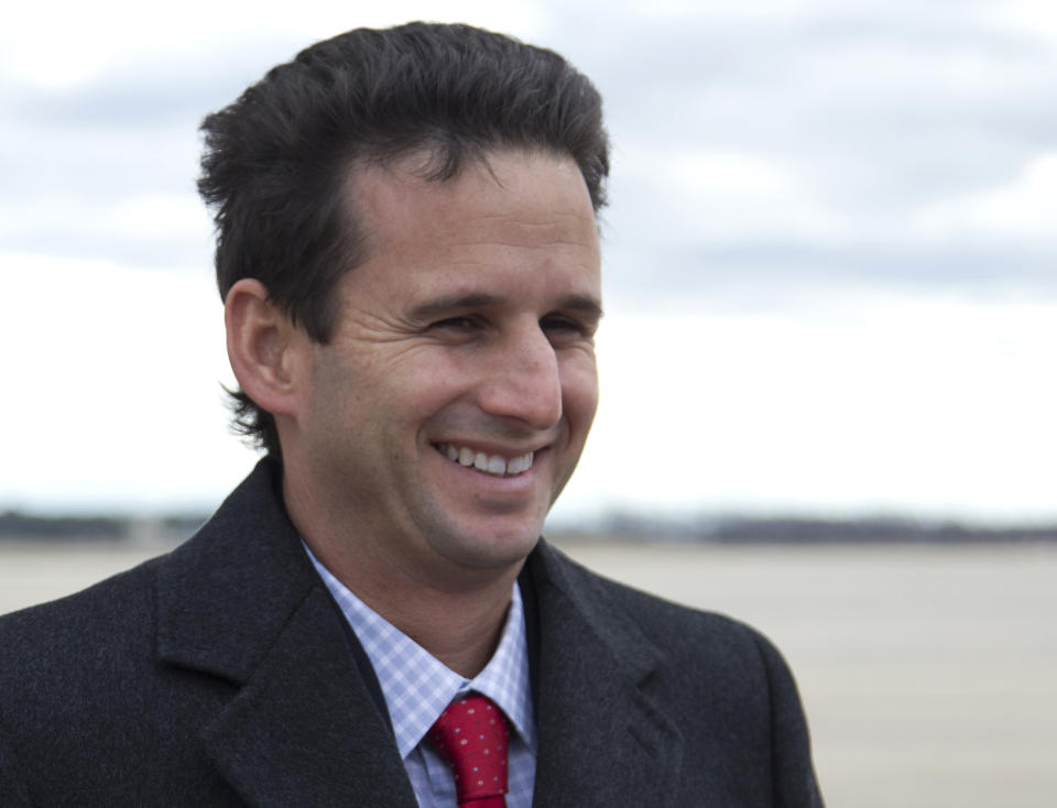 FILE - This Dec. 27, 2012 file photo shows Sen. Brian Schatz, D-Hawaii at Andrews Air Force Base, Md. President Barack Obama is endorsing Schatz in his primary race against Hawaii Rep. Colleen Hanabusa. That's according to a Democratic National Committee official, who spoke on condition of anonymity because the person was not authorized to speak publicly about it before Obama's announcement. .(AP Photo/Carolyn Kaster, File)