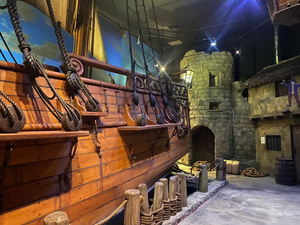 A replica of a 16th-century ship in a museum