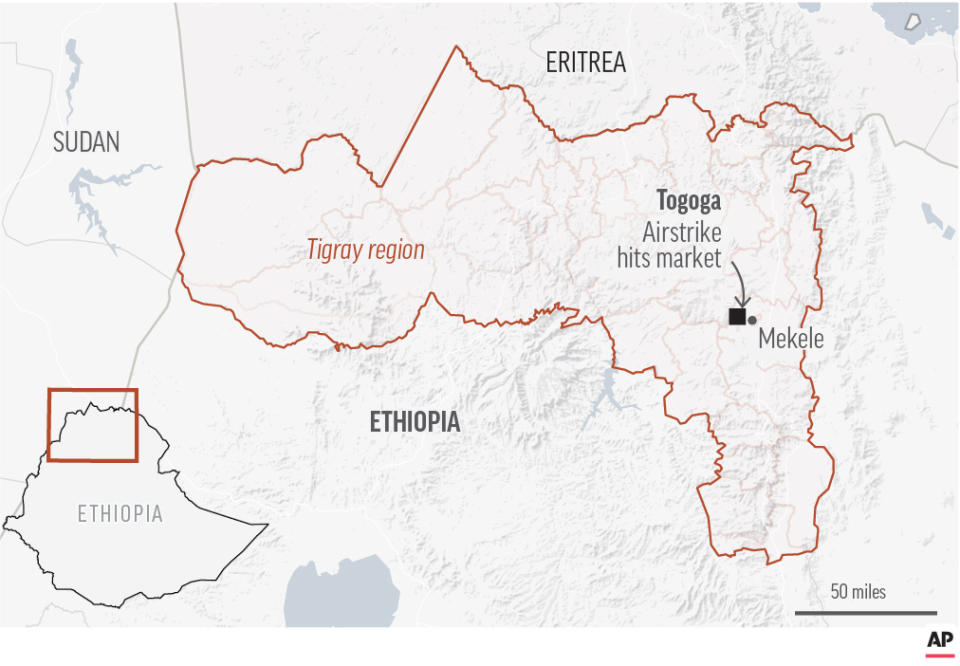 Health workers in Ethiopia's Tigray region say an airstrike has hit a busy village market.