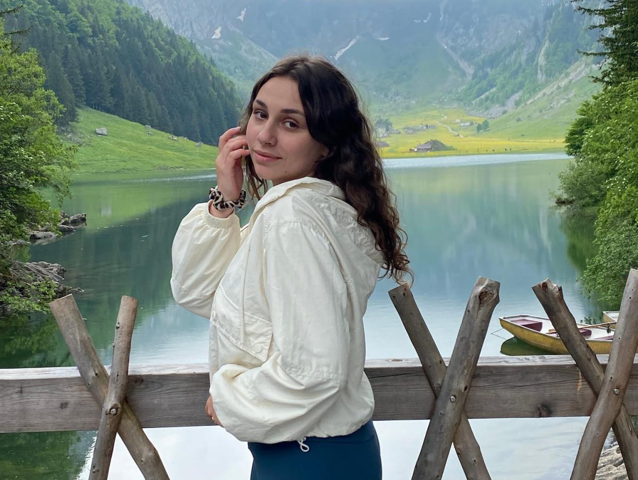 Sofia Sukach on a bridge in the mountains