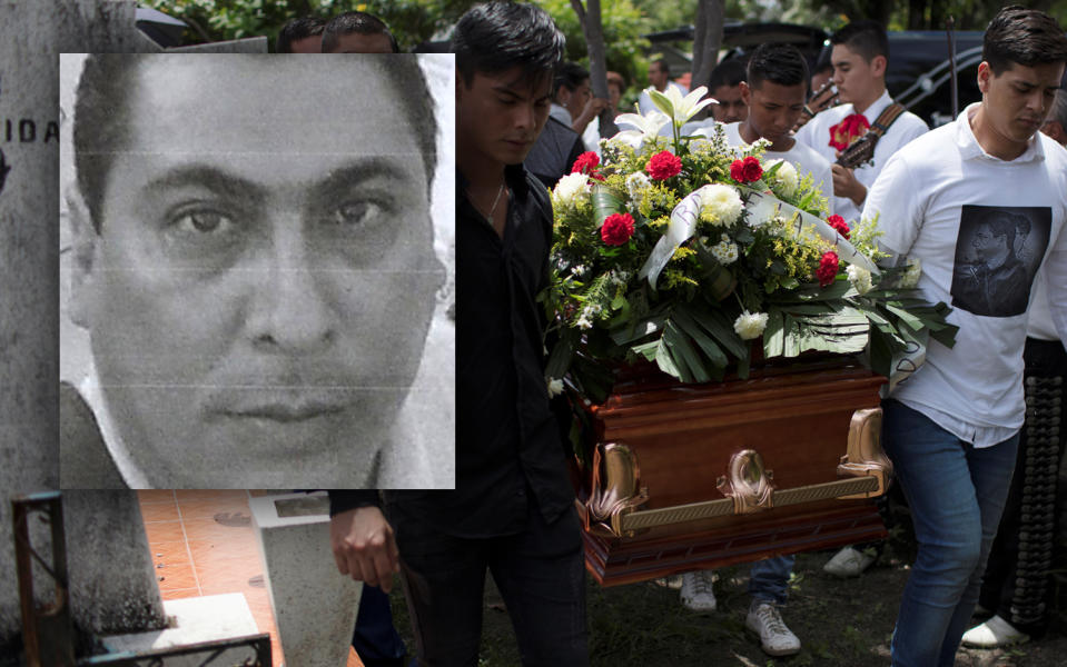 <span class="s1">Friends and family of Salvador Adame (shown in inset) carry his coffin in Nueva Italia, Mexico, on Sept. 23. (Photos: Pedro Pardo/AFP/Getty Images, Alan Ortega/Reuters)</span>