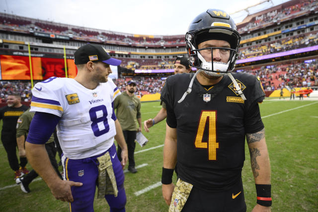 Minnesota Vikings quarterback Kirk Cousins (8) in action during the first  half of an NFL football game against the Washington Commanders, Sunday, Nov.  6, 2022, in Landover, Md. (AP Photo/Nick Wass Stock