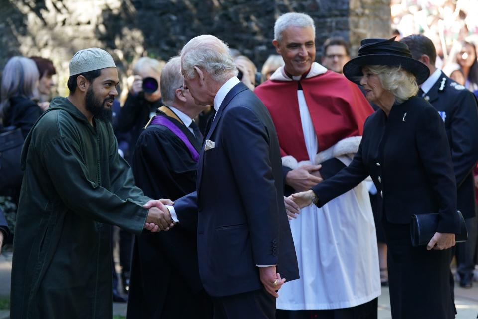 The royals took a helicopter to Llandaff Cathedral (PA)